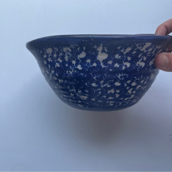 Blue & White Spongeware Heart Shaped Bowl, Studio Pottery Signed - Picture 4 of 7